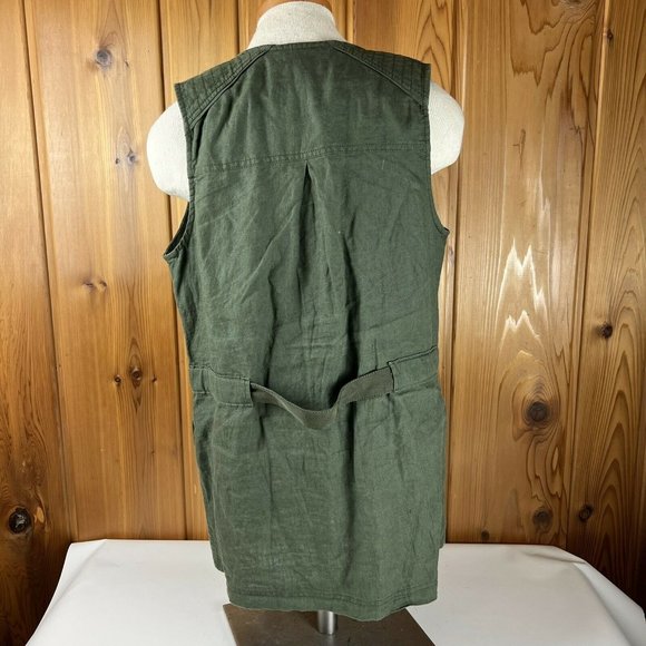 Athleta Wanderabout Size Small 100% Linen Olive Utility Tunic Length Zip Vest - Picture 8 of 11